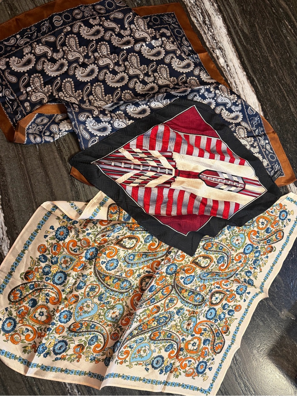 Lot of 3 Vintage 100 percent Silk Square Scarves